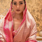 Rajwada Pink Woven Design Silk Blend Saree With Unstitched Blouse For Women