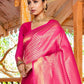 Rajwada Pink Silk Blend Woven Saree With Unstitched Blouse For Women