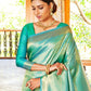 Rajwada Sea Green Silk Blend Woven Saree With Unstitched Blouse For Women