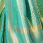 Rajwada Sea Green Silk Blend Woven Saree With Unstitched Blouse For Women