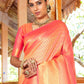 Rajwada Peach Silk Blend Woven Saree With Unstitched Blouse For Women