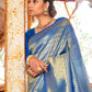 Rajwada Blue Silk Blend Woven Saree With Unstitched Blouse For Women