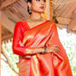 Rajwada Orange Silk Blend Woven Saree With Unstitched Blouse For Women