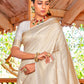 Rajwada Off White Silk Blend Woven Saree With Unstitched Blouse For Women