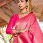 Rajwada Pink Silk Blend Woven Saree With Unstitched Blouse For Women