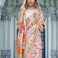 Rajwada Cream Printed Silk Blend Saree With Unstitched Blouse For Women