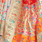 Rajwada Cream Printed Silk Blend Saree With Unstitched Blouse For Women