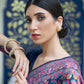 Rajwada Navy Blue Printed Silk Blend Saree With Unstitched Blouse For Women