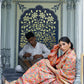 Rajwada Peach Printed Silk Blend Saree With Unstitched Blouse For Women