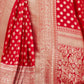 Rajwada Red Woven Silk Blend Saree With Unstitched Blouse For Women