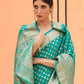 Rajwada Teal Woven Silk Blend Saree With Unstitched Blouse For Women
