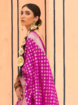 Rajwada Pink Woven Silk Blend Saree With Unstitched Blouse For Women