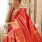 Rajwada Red Woven Design Silk Blend Saree With Unstitched Blouse For Women