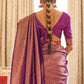Rajwada Purple Woven Design Silk Blend Saree With Unstitched Blouse For Women