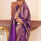 Rajwada Purple Woven Design Silk Blend Saree With Unstitched Blouse For Women