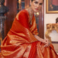 Rajwada Red Woven Design Silk Blend Saree With Unstitched Blouse For Women