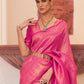 Rajwada Pink Woven Design Silk Blend Saree With Unstitched Blouse For Women