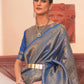 Rajwada Blue Woven Design Silk Blend Saree With Unstitched Blouse For Women