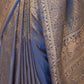 Rajwada Blue Woven Design Silk Blend Saree With Unstitched Blouse For Women