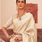 Rajwada Cream Woven Design Silk Blend Saree With Unstitched Blouse For Women