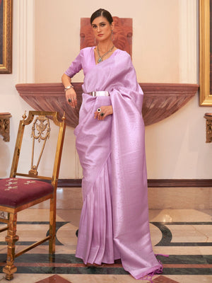 Rajwada Purple Woven Design Silk Blend Saree With Unstitched Blouse For Women