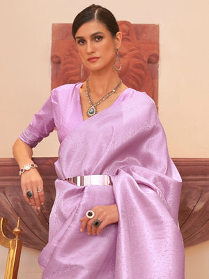 Rajwada Purple Woven Design Silk Blend Saree With Unstitched Blouse For Women