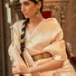 Rajwada Cream Woven Design Silk Blend Saree With Unstitched Blouse For Women