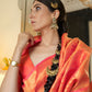 Rajwada Orange Woven Design Silk Blend Saree With Unstitched Blouse For Women