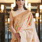 Rajwada Off White Printed Linen Saree With Unstitched Blouse For Women