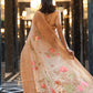 Rajwada Off White Printed Linen Saree With Unstitched Blouse For Women