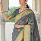 Rajwada Black Woven Linen Saree With Unstitched Blouse For Women
