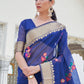 Rajwada Blue Woven Linen Saree With Unstitched Blouse For Women