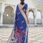 Rajwada Blue Woven Linen Saree With Unstitched Blouse For Women