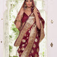 Rajwada Maroon Woven Design Satin Silk Saree With Unstitched Blouse For Women