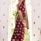 Rajwada Maroon Woven Design Satin Silk Saree With Unstitched Blouse For Women