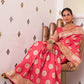 Rajwada Red Woven Design Satin Silk Saree With Unstitched Blouse For Women