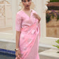 Rajwada Light Pink Woven Design Linen Saree With Unstitched Blouse For Women