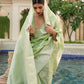Rajwada Light Green Woven Design Linen Saree With Unstitched Blouse For Women
