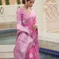 Rajwada Pink Woven Design Linen Saree With Unstitched Blouse For Women
