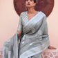 Rajwada Grey Woven Design Linen Saree With Unstitched Blouse For Women
