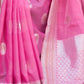 Rajwada Pink Woven Design Linen Saree With Unstitched Blouse For Women