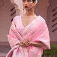 Rajwada Light Pink Woven Design Linen Saree With Unstitched Blouse For Women