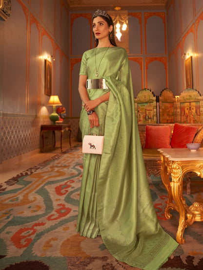 Rajwada Olive Woven Design Silk Blend Saree With Unstitched Blouse For Women