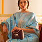 Rajwada Blue Woven Design Silk Blend Saree With Unstitched Blouse For Women