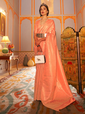 Rajwada Orange Woven Design Silk Blend Saree With Unstitched Blouse For Women