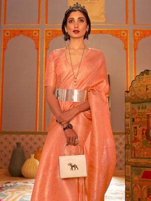 Rajwada Orange Woven Design Silk Blend Saree With Unstitched Blouse For Women