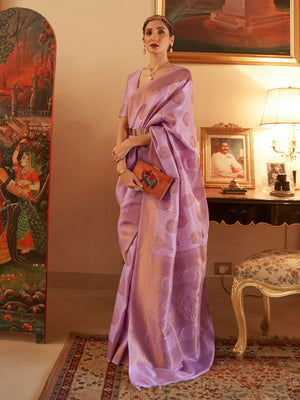 Rajwada Purple Woven Design Silk Blend Saree With Unstitched Blouse For Women