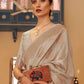 Rajwada Grey Woven Design Silk Blend Saree With Unstitched Blouse For Women