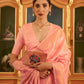 Rajwada Peach Woven Design Silk Blend Saree With Unstitched Blouse For Women