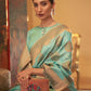 Rajwada Sea Green Woven Design Silk Blend Saree With Unstitched Blouse For Women